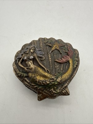 Summit Collection Mermaid Sea Theme Heart Brass Tone Resin Jewelry Trinket Box