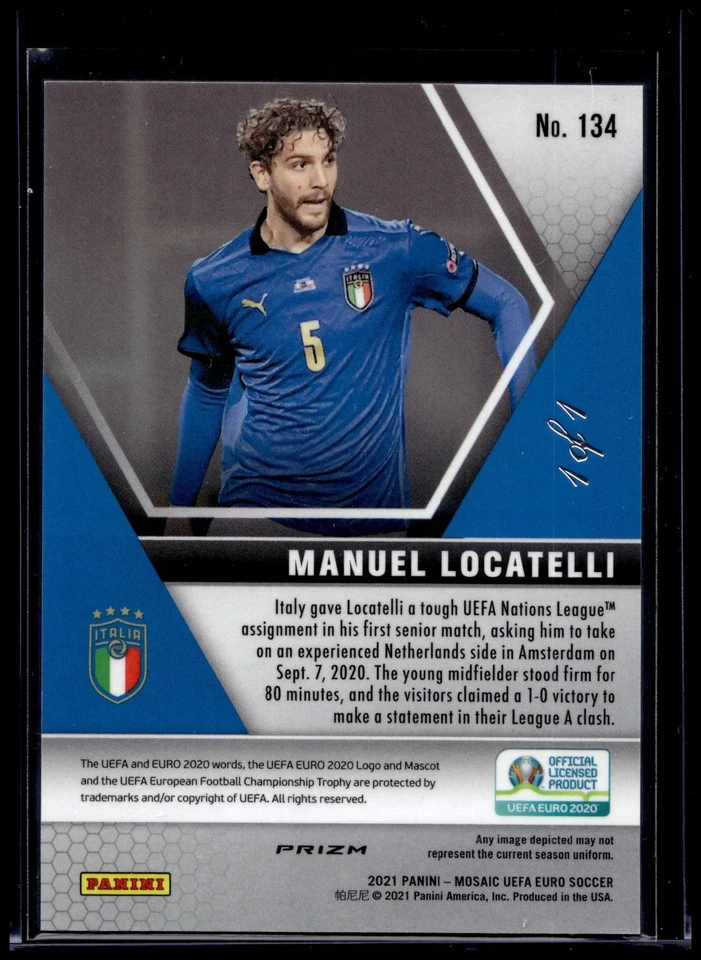 2021 Panini Mosaic UEFA EURO Manuel Locatelli #134 Circles Black Disco 1/1 Italy - Image 2 of 2