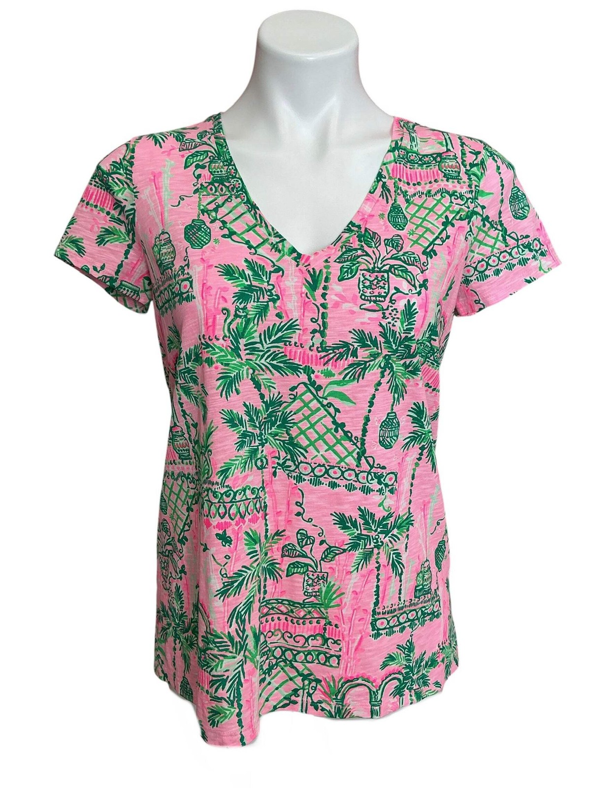 Lilly Pulitzer Etta V Neck Top Mandevilla Baby Always Worth It - Size S