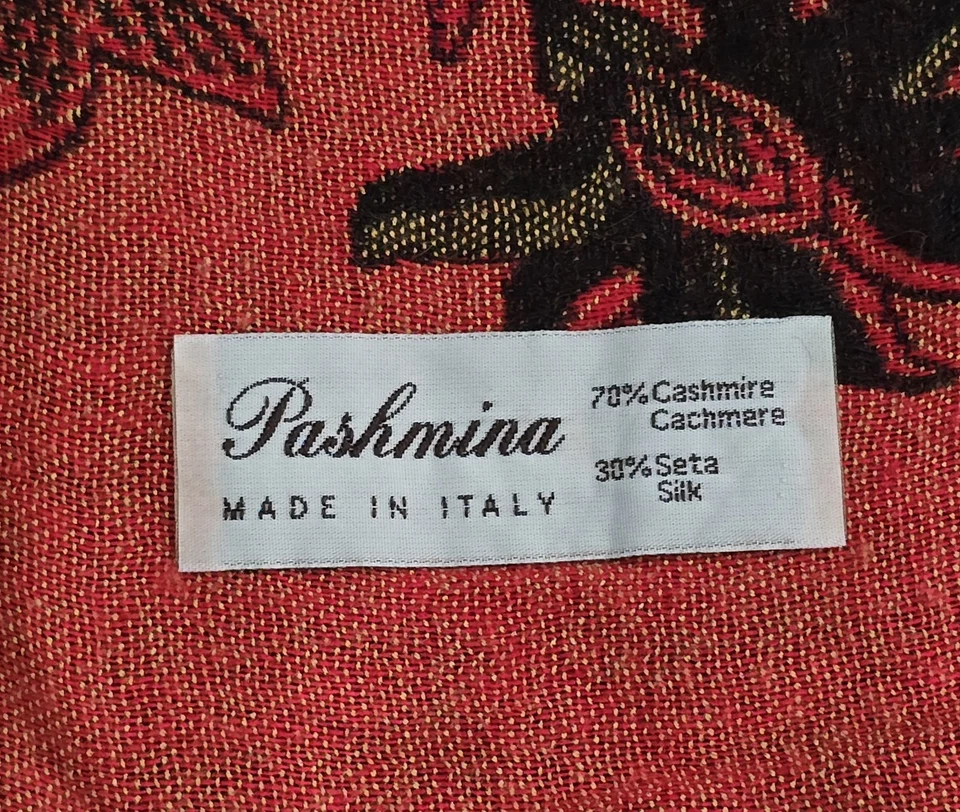 Pashmina Bufanda Mantón Envoltura Cachemira Seda Patrón Floral Hecho en Italia Foto 4 de 4
