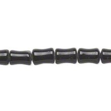 Opaque Jet Black India Glass 9x7mm Bamboo Tube Beads 16" Strand