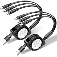2PK Retractable Multi Charging Cable Fast Charger w/ Lightning/Type C/Micro USB