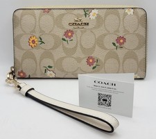 Coach Wristlet Wallet Womens Light Khaki Multi Zip Around Signature Floral CH360