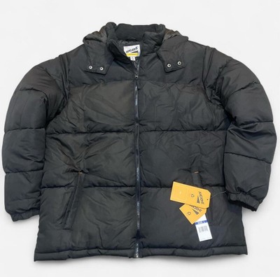 AXCENT Black Hooded Puffer Jacket Men's Size L Zip Button Outdoor Winter