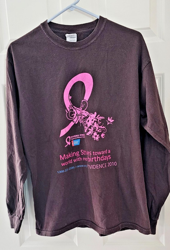 Breast Cancer Awareness 2010  brown with pink Bow  long sleeve shirt Sz Large