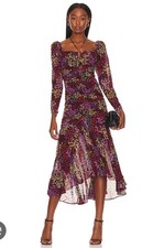 NWT Astr The Label Athena Midi Floral Ruched Dress Long Sleeve Size XS