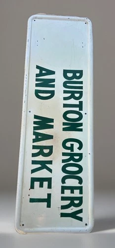 Vintage Porcelain Grocery Store Sign Burton Grocery And Market 50”x 16” RARE