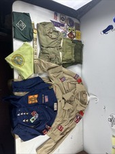 80s lot of VTG Boy Scout Items Shirts,pants , belt W/AWD,Neckerchiefs, Patches