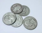 LOT OF 5 WASHINGTON QUARTERS 90% SILVER ALL 1940's - #6306