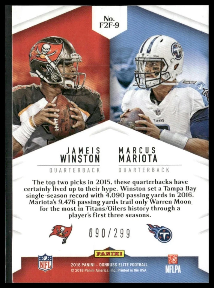 Jameis / Marcus Mariota #F2F-9 2018 Donruss Elite Face to Face - Image 2 of 2