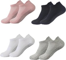 4 Pairs Pilates Socks, Women's Pilates Grip Socks, Non-slip Ankle Socks Design 