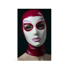 Handmade Latex Hood Back Zip White with Red Halloween Cosplay Costume