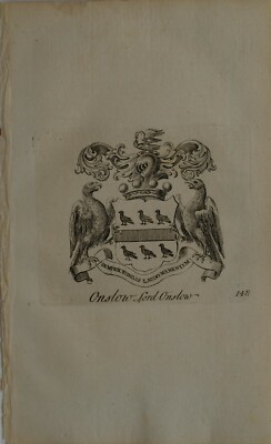 1779 ANTIKER DRUCK ONSLOW LORD ONSLOW FAMILIENWAPPEN WAPPEN 
