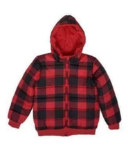 Epic Threads Big Boys Checkered Full Zip Reversible Hooded Puffer Jacket Red, XL