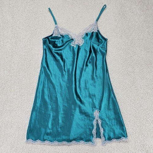 Vintage Victoria's Secret Negligee Schlupfkleid M Medium türkis Satin weiß Spitze Y2K