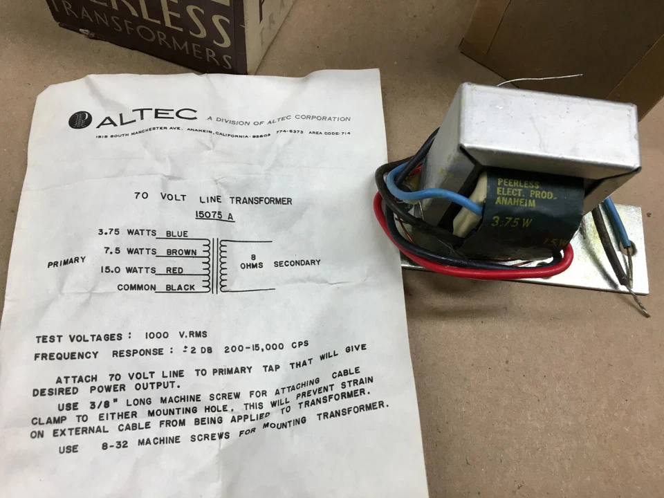 *NOS* Peerless Altec Lansing 15075 A 15075A 音频 70 伏 8 欧姆变压器 — 第 2/2 张图片