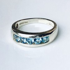 Blue Topaz Sterling Silver Half Eternity Band Ring Size 8   Unisex, Preowned