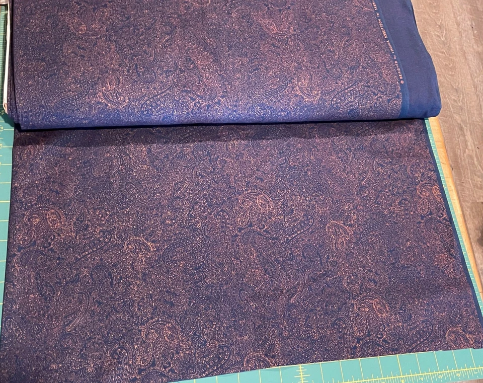 Винтажная сине-золотистая металлическая ткань с узором пейсли хлопок лоскутное одеяло 5 ярдов - Изображение 2 из 4