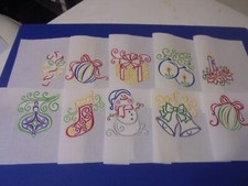 Christmas Traces Embroidered Quilt Blocks-Set of 10, Cotton, Bright Colors