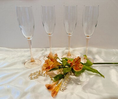 Luminarc Cristal D'Arques ~ Durand Fluted Rose Stem Champagne Glasses ~ Set of 4