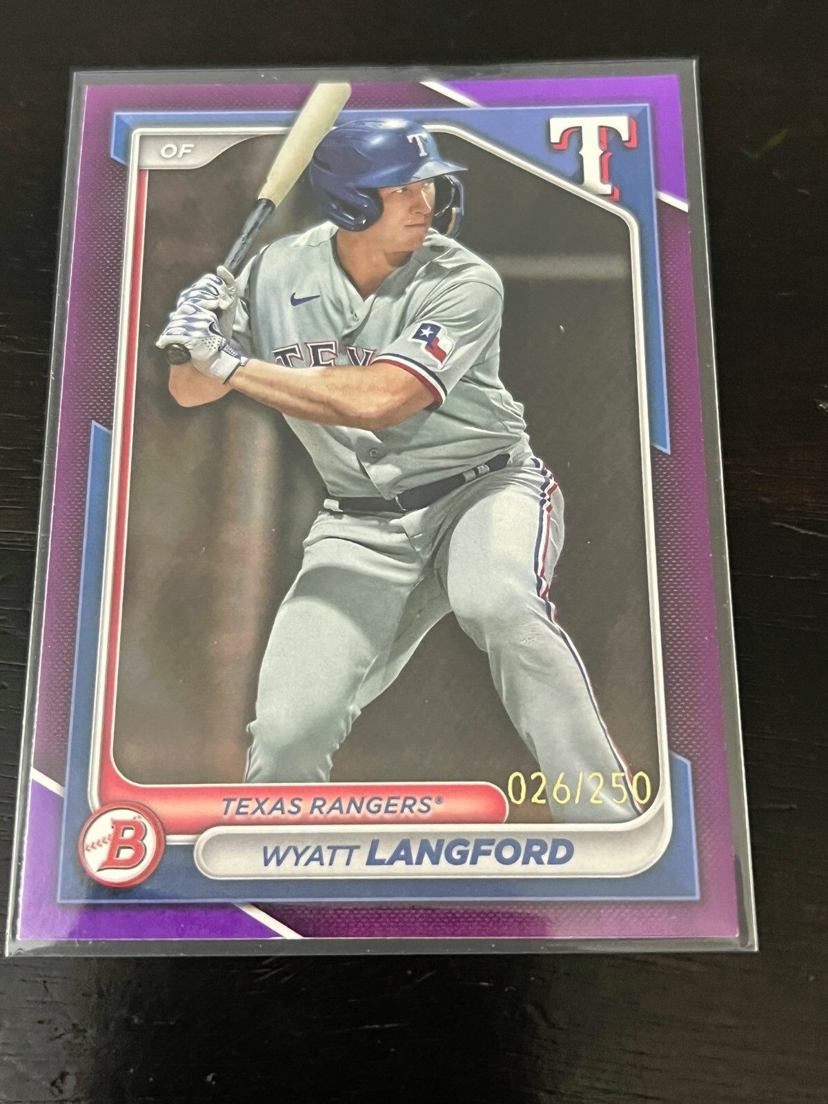 2024 Bowman Chrome Wyatt Langford Purple Refractor /250 Texas Rangers #BCP-64