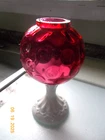 Unmarked Fenton Cranberry Dot Ivy Ball Milk Glass Footed Base Vase