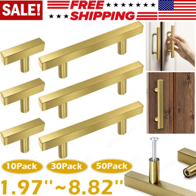 #ad Kitchen Cabinet Handles Stainless Steel Drawer Pulls Hardware Square Golden lLot $52.39