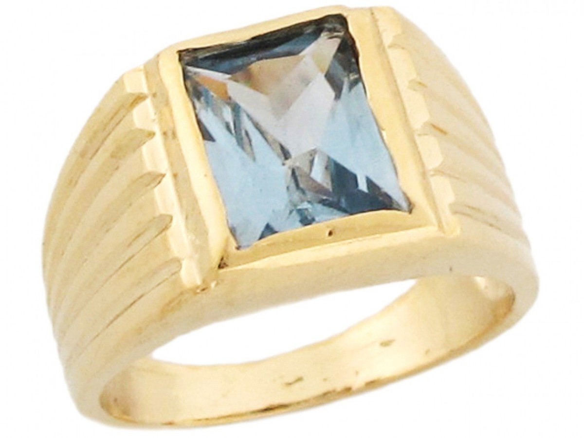 10k or 14k Gold Simulated Aquamarine March Birthstone Sleek Modern Baby Ring