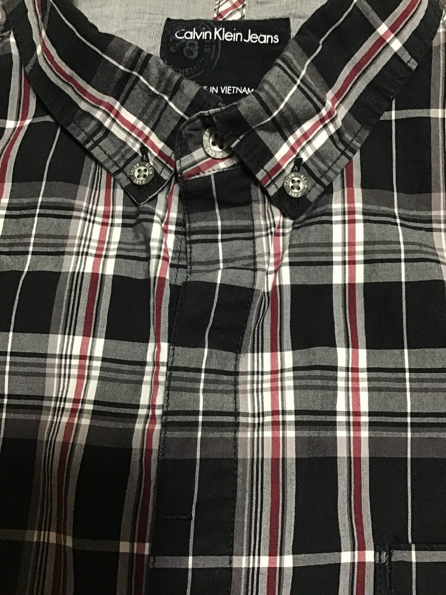 Calvin Klein Mens Black L/S covered placket-fly front button down