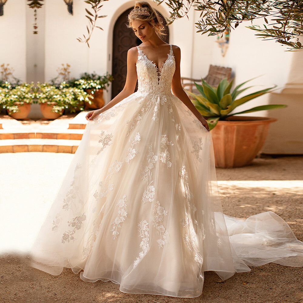 modern tulle wedding dresses Bridal gown lace sleeves | Modern tulle wedding dresses