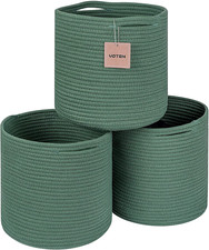 Storage Cubes Basket 11X11X11'' for 12X12'' Organizer, 3-Pack Green Woven Cotton