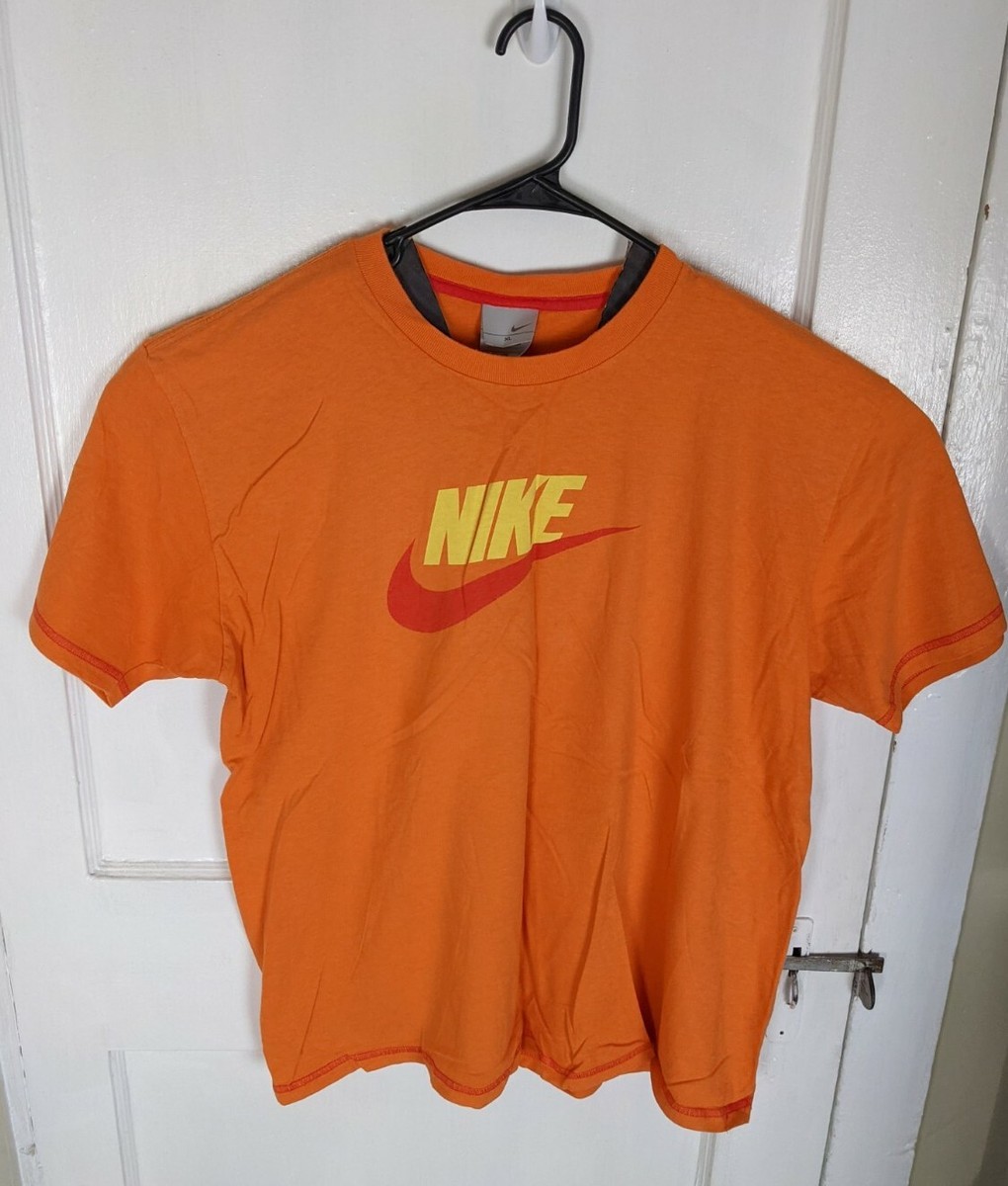Vintage Y2K Nike Silver Tag Shirt Big Swoosh Orange Logo Men XL