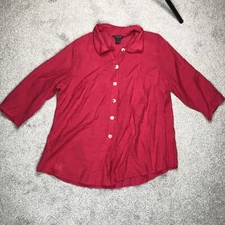 Citron Santa Monica Button Up Top Pink Cyclamen Lagenlook 3/4 Sleeves Sz 0X