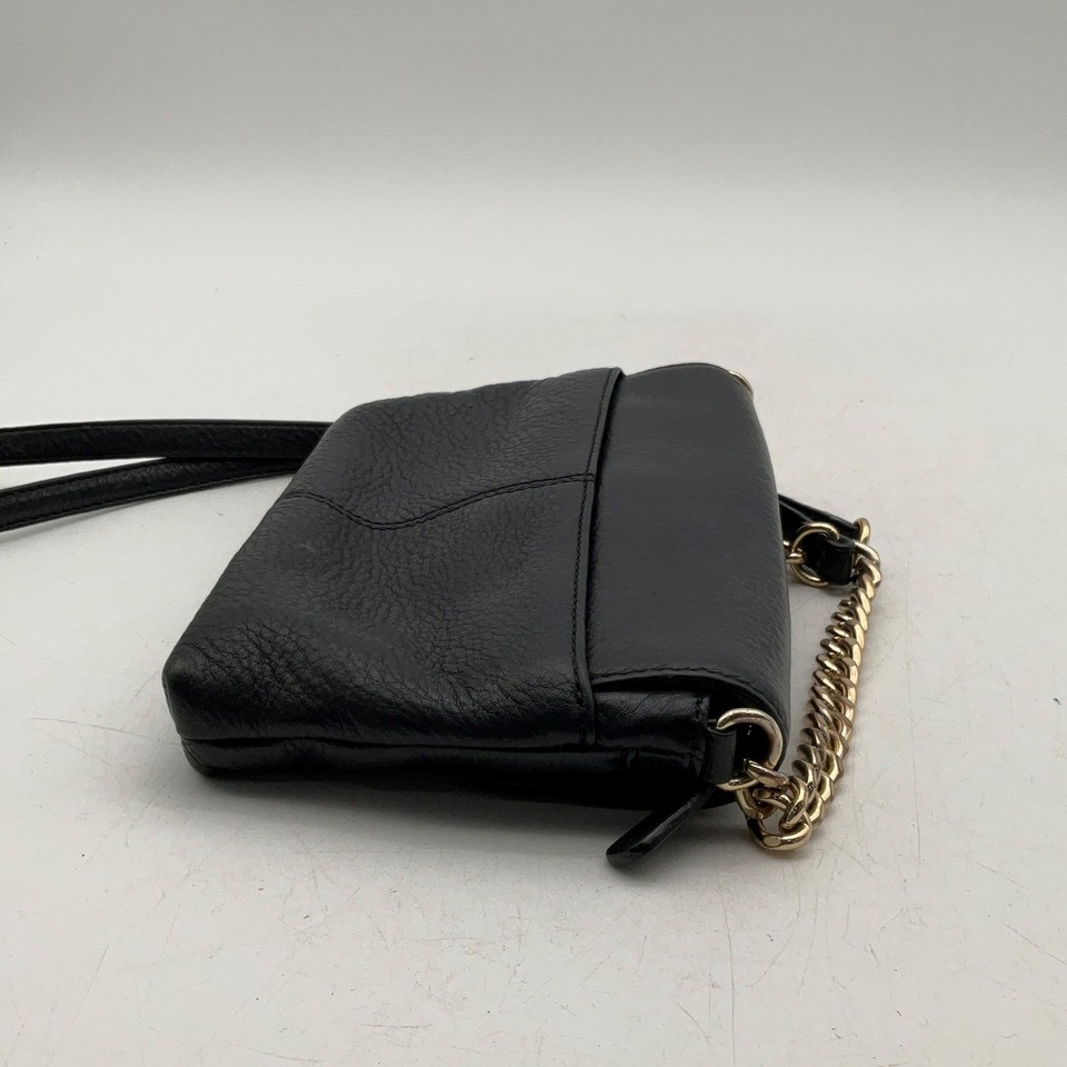 Calvin Klein Womens Black Gold Leather Semi Chain Strap Crossbody Bag