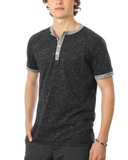 ZIMEGO Short Sleeve Henley for Men Contrast Crewneck Button Placket Casual Shirt