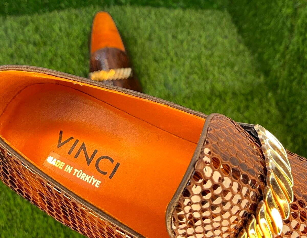Vinci Men King Tan Python Gold Bit Loafers Sz US 10 EU43 Made in ...