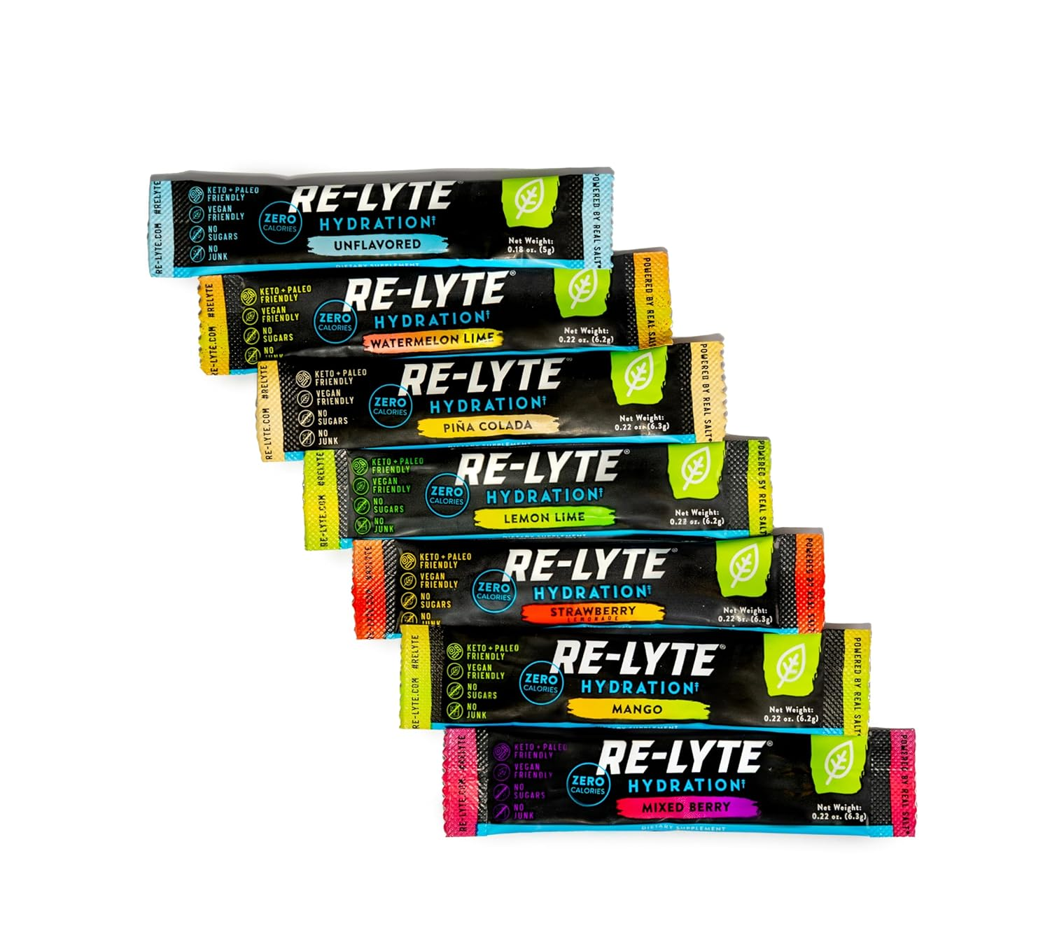 Redmond Re-Lyte Hydration Electrolyte Drink Mix Variety Pack - 7 Stick Flavors