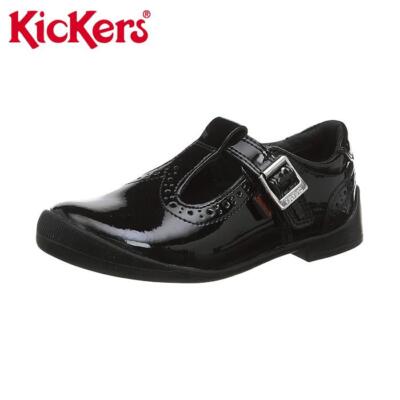 Kickers Girls Infants School Shoes Bridie Brogue Patent Buckle T-Bar UK  10 UK