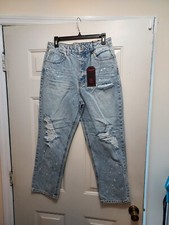 NWT No Boundaries Super High Rise Straight Jeans LightWash Distressed Size 13