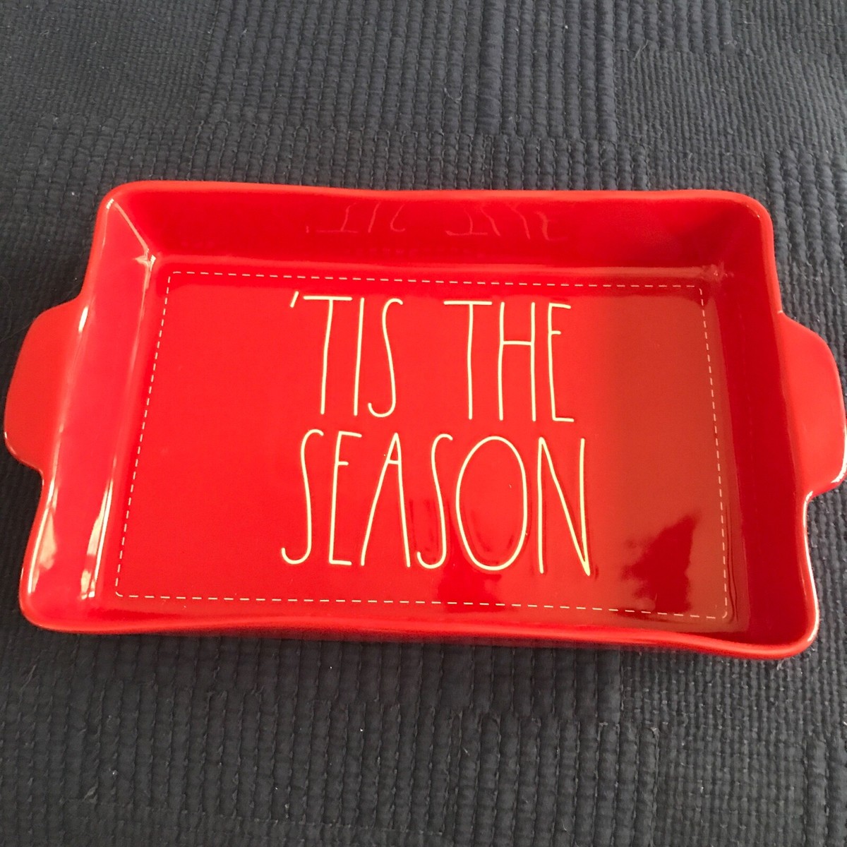 Rae Dunn TIS THE SEASON Glossy Red Large Ceramic Baking Dish