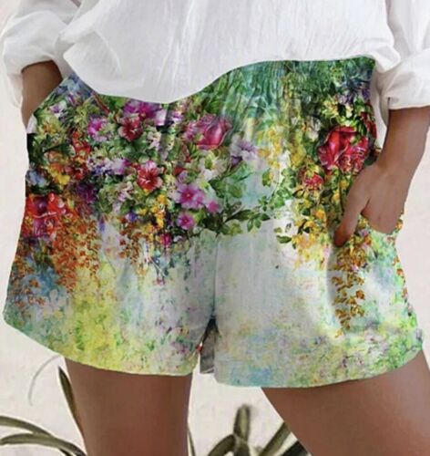 NWT Yellow Green Pink White Floral Short Shorts With Pockets Size S SM Small