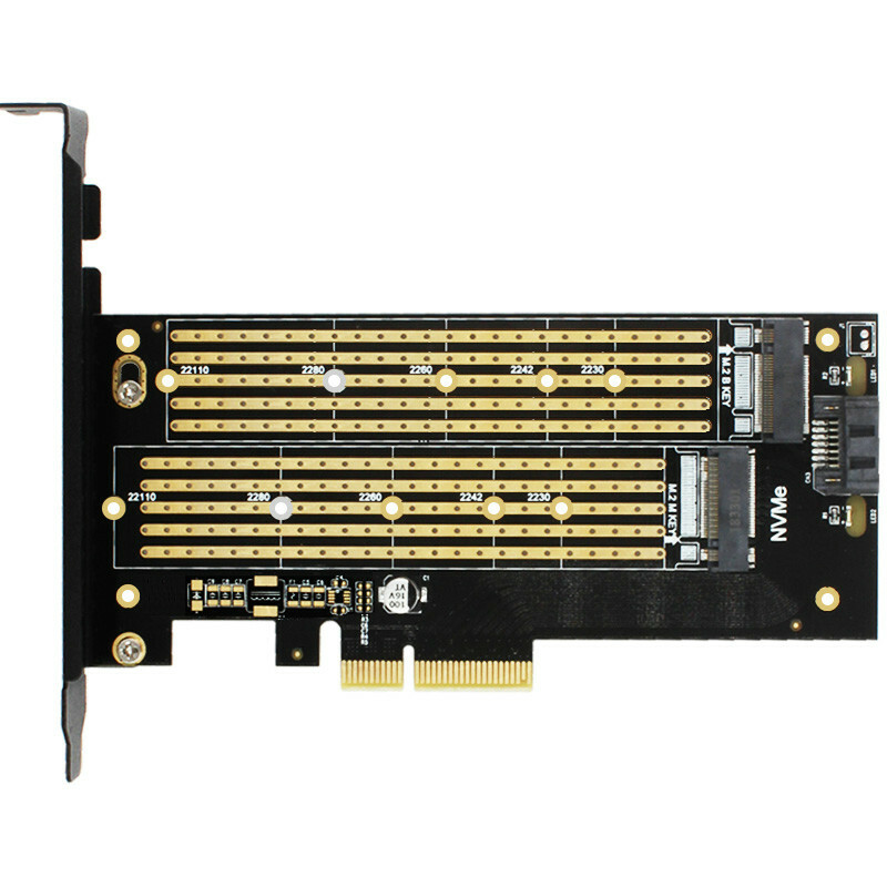 M.2 NGFF to PCIE 3.0 X4 NVME M Key & SATA B Key Dual SSD to PCI