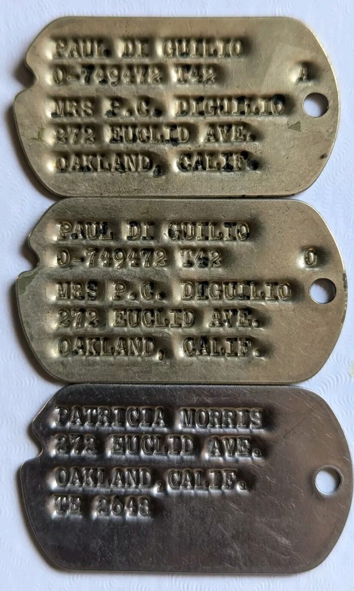 WW2 US Army Officer Next of Kin Dog Tag Pair + 1 Di GUILIO Oakland