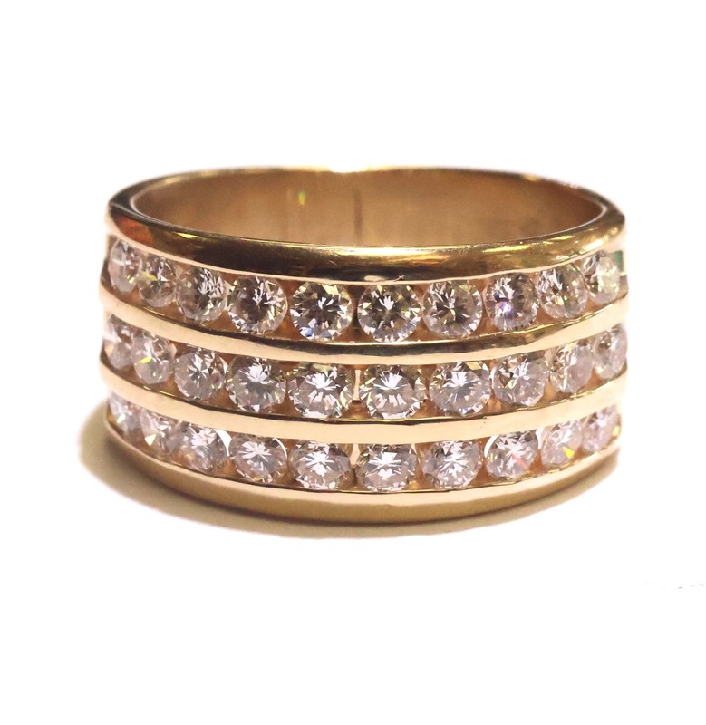 14k Yellow gold 1.30CT 3 Row VS2 G diamond anniversary wedding band ring 6.7g