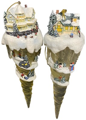 Set of 2 - Thomas Kincaid Icicle Collection Hand-painted Ornaments Ashton Drake