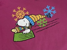 Peanuts Snoopy Pink Black Pajama Set Medium Womens Flannel Snowflakes Winter