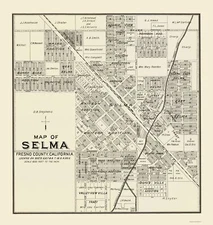 Historic City Map - Selma California - Thomas 1892 - 23 x 24.33