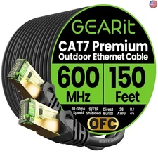 GEARit Cat7 Outdoor Ethernet Cable (150ft) SFTP Shielded Foil Twisted Pair,