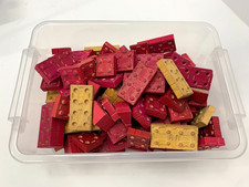 Vintage Halsam American Bricks Wood Building Blocks, Red Yellow, 99 Pieces
