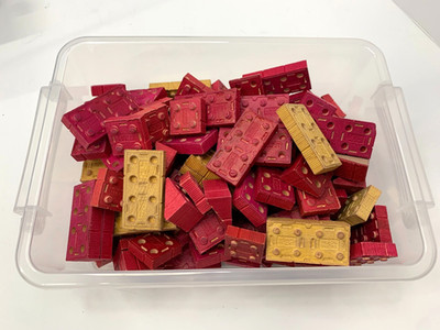 Vintage Halsam American Bricks Wood Building Blocks, Red & Yellow, 99 Pieces